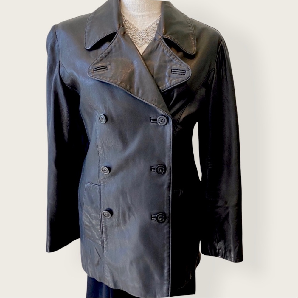 Vintage Harrods Knightsbridge Leather Pea Coat Sz 10